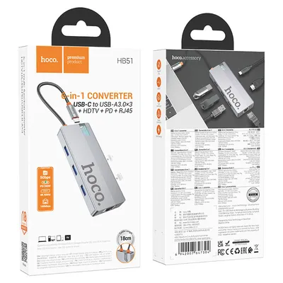 Hoco HB51 Wow 6-in-1 multi-function converter(HDTV+RJ45+PD+USB3.0*3) deep space 