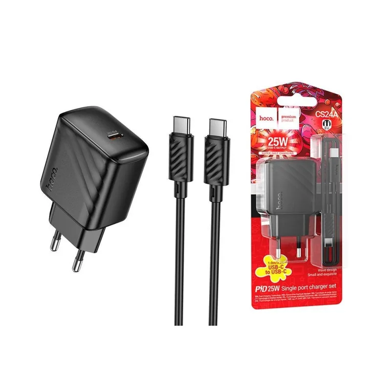 Hoco CS24A Puerto single-port PD25W charger set(C to C)(EU) black