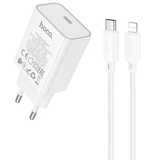 Hoco C143A Benefit single port PD20W charger set(C to iP)(EU) white