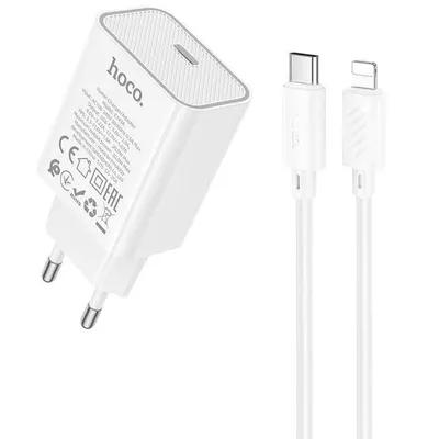 Hoco C143A Benefit single port PD20W charger set(C to iP)(EU) white