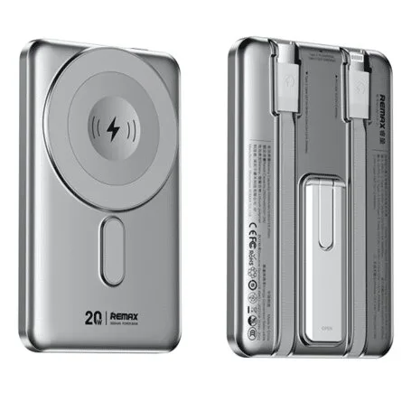 REMAX Magnetic 15W Wireless Power Bank with Built-in Foldable Stand 5000mAh CX-1 Silver