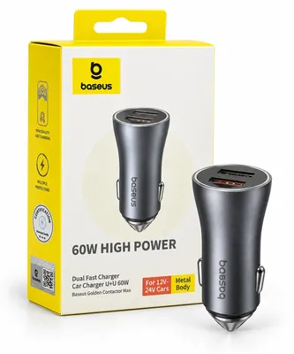 Baseus Golden Contactor Max Dual Fast Charger Car Charger U+U 60W Dark Gray