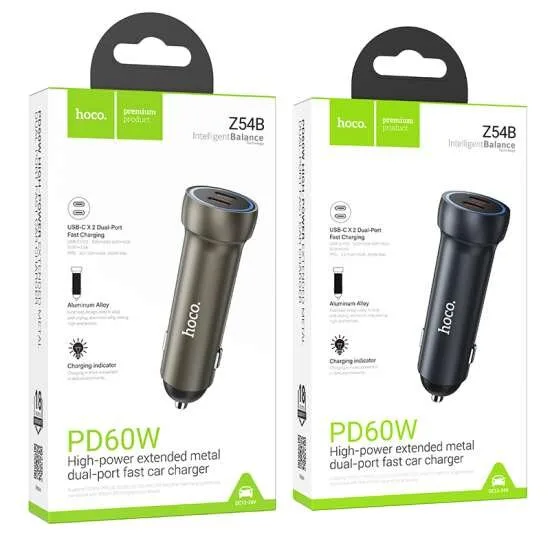 Hoco Z54B Prosperous PD60W(2C) car charger Metal grey