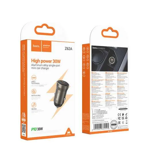 Hoco Z62A Energy single port PD30W car charger metal gray