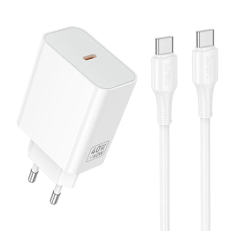 Hoco C161A Speed single port PD40W charger set(C to C)(EU) white