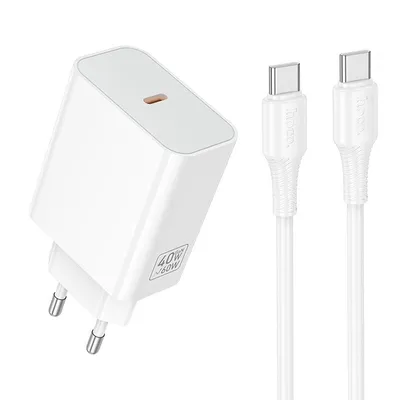 Hoco C161A Speed single port PD40W charger set(C to C)(EU) white
