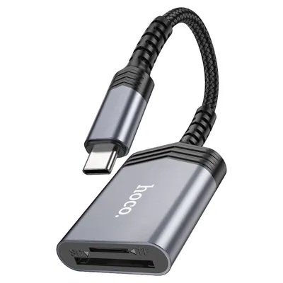 Hoco UA25 2-in-1 card reader Type-C metal gray