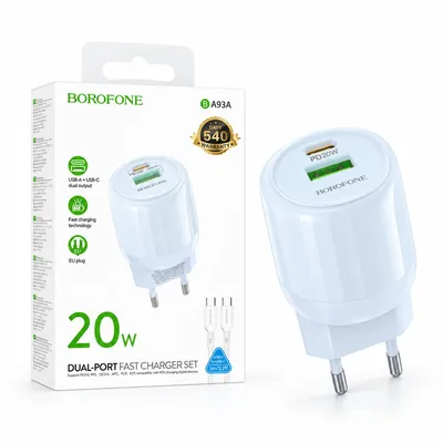 Borofone BA93A Lustrous PD20W+QC3.0 charger(EU) white