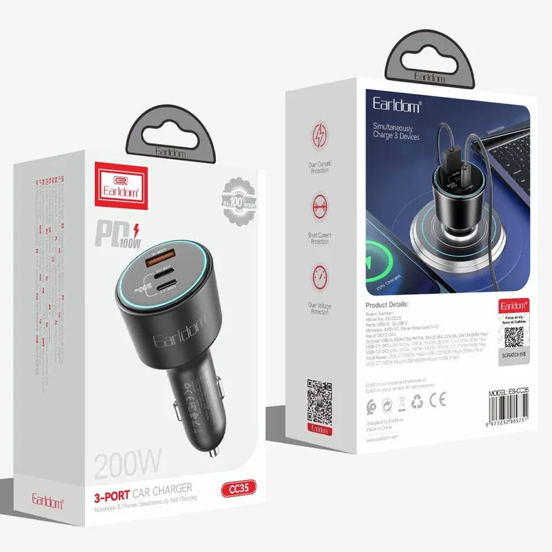 Earldom 200W 3 Port Car Charger CC35