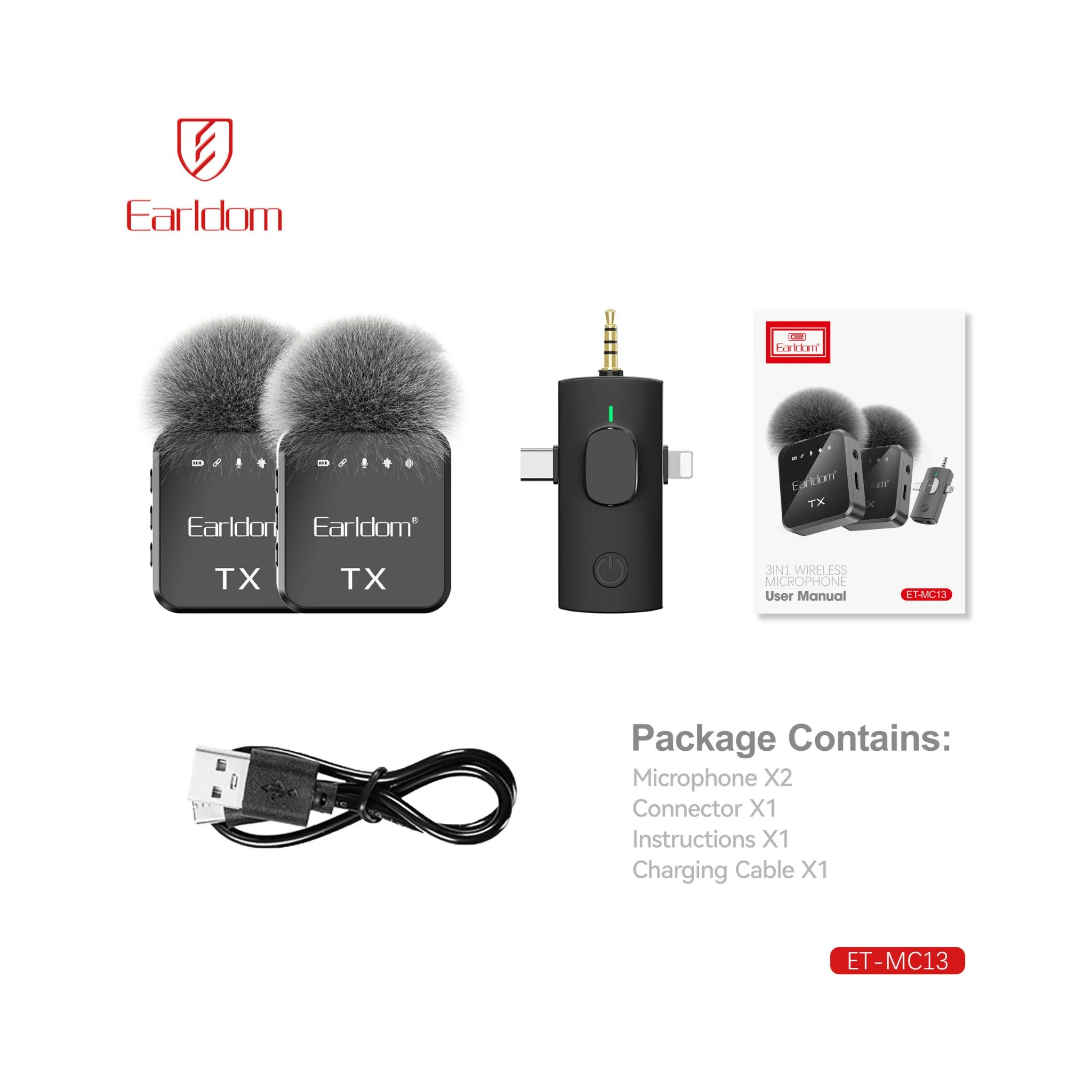 Earldom MC13 3-in-1 Wireless Lavalier Microphone