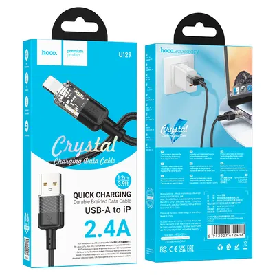 Hoco U129 Spirit PD transparent charging data cable iP black