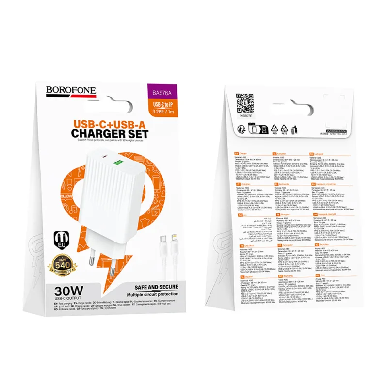 Borofone BAS76A Source PD30W+QC3.0 charger(EU) white