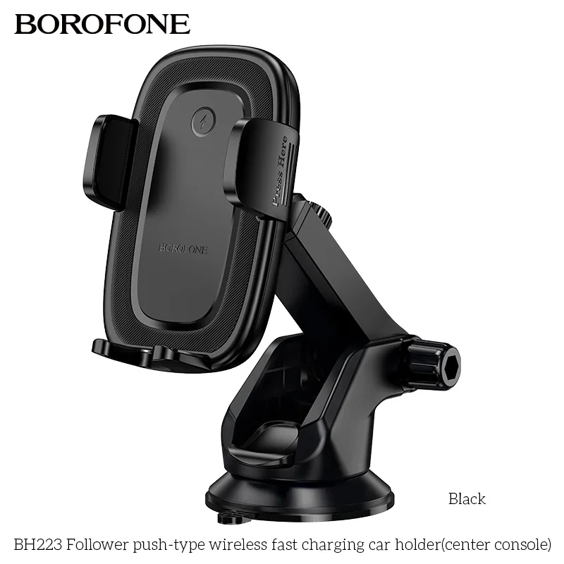 Borofone BH223 Follower push-type wireless fast charging car holder(center console) black