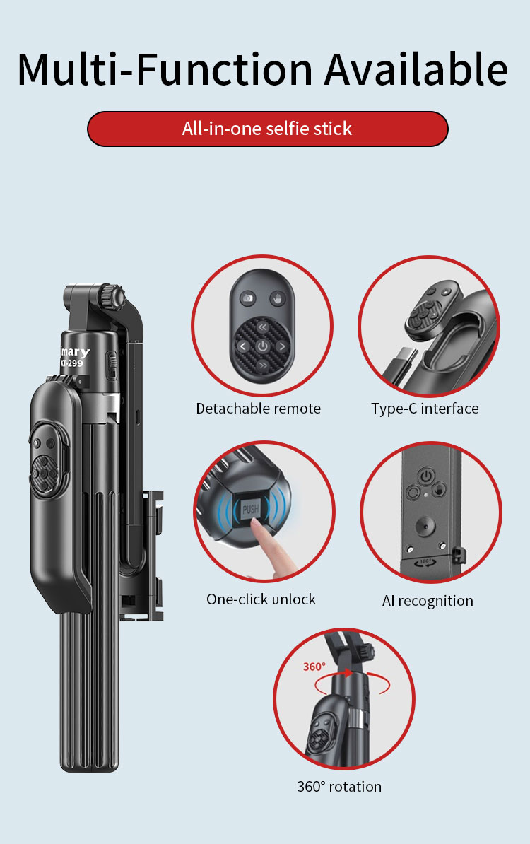 Jmary KT-269 AI Face Tracking Gesture Control 360 Rotation Selfie Stick
