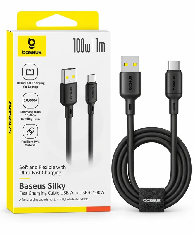 Baseus Silky Fast Charging Cable USB-A to USB-C 100W – 1m – Black