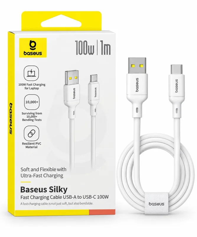 Baseus Silky Fast Charging Cable USB-A to USB-C 100W – 1m – White