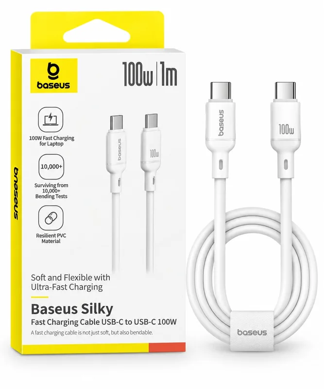 Baseus Silky Fast Charging Cable USB-C to USB-C 100W – 1m – White