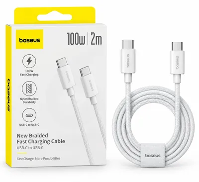 baseus new braided fast charging cable usb-c to usb-c 100w 2m moon white