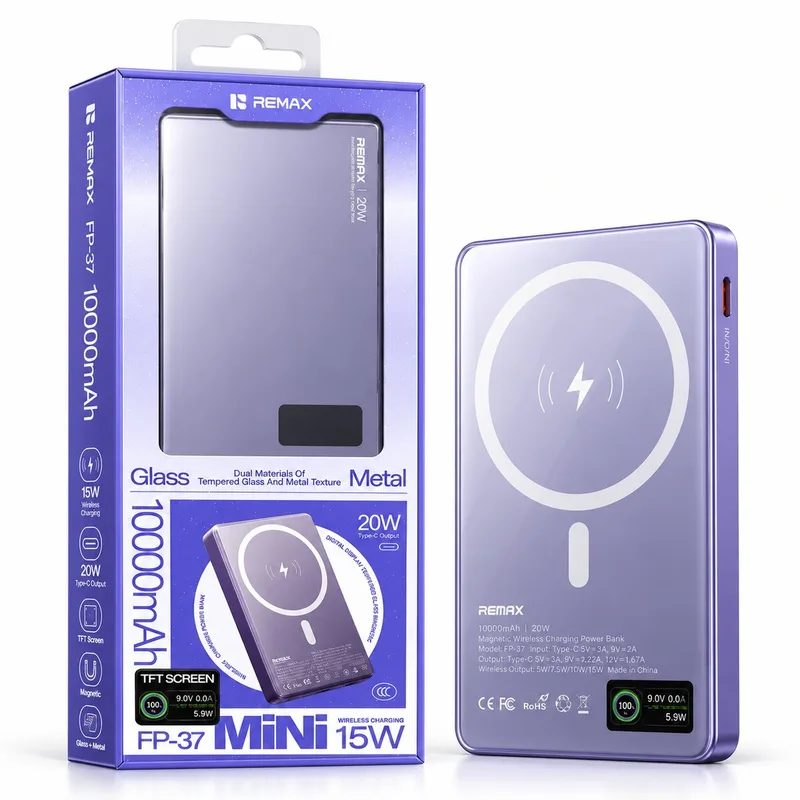 Remax FP-37 Mini Magnetic Wireless Power Bank 10000mAh 20W Purple