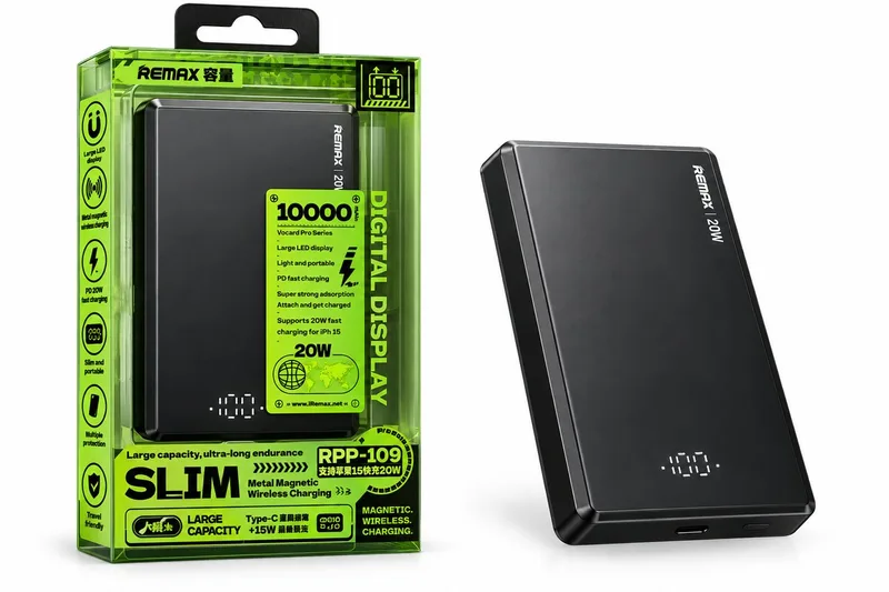 Remax RPP-109 Vocard Pro Magnetic Wireless Power Bank 10000mAh 20W BLACK
