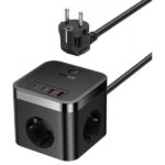 OS-Baseus PowerCombo Cube Power Strip 3AC+2U+2C 30W 1.5m EU Cluster Black